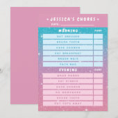 Cute Girly Pink Blue Glitter Kids Daily Chores Kaart (Voorkant / Achterkant)