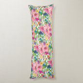 Cute Girly Pink Blue Yellow Waterverf Floral Lichaamskussen (Achterkant (Verticaal))