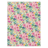 Cute Girly Pink Blue Yellow Waterverf Floral Tafelkleed (Voorkant)
