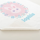 Cute Girly Pink Bunny Rabbit Floral Monogram Sherpa Deken (3/4)