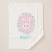 Cute Girly Pink Bunny Rabbit Floral Monogram Sherpa Deken (Voorkant)