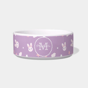 Cute Girly Pink Bunny Rabbit Pastel Paars Name Voerbakje