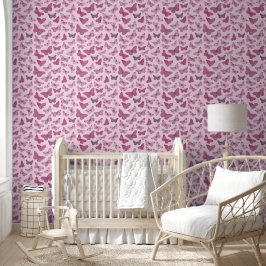 Cute Girly Pink Butterfly Pattern Behang