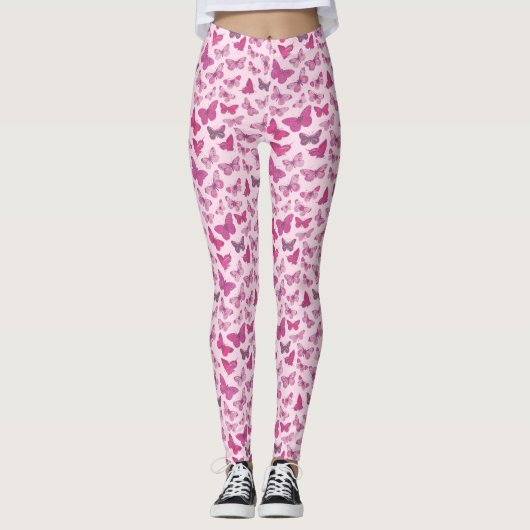 Cute Girly Pink Butterfly Pattern Leggings (Voorkant)