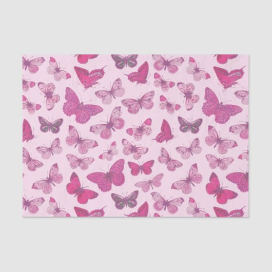 Cute Girly Pink Butterfly Pattern Tissuepapier (Voorkant)