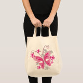 Cute Girly Pink Butterfly Silver Flowers Tote Bag (Voorkant (product))