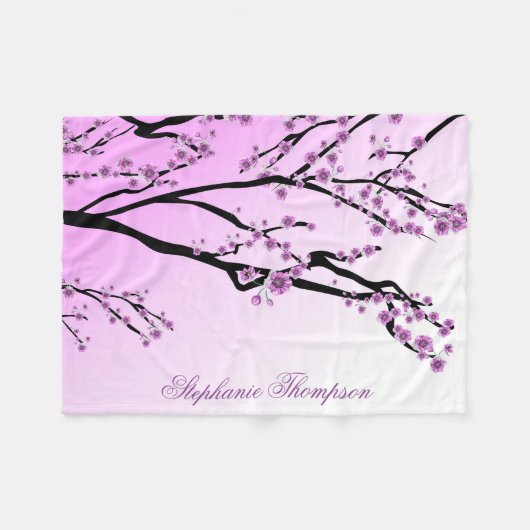 Cute Girly Pink Cherry Blossom Tree Flowers Naam Fleece Deken (Voorkant (Horizontaal))