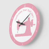 Cute Girly Pink Dot Sewing Machine Grote Klok (Hoek)