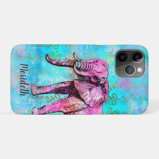 Cute Girly Pink Elephant Blue Waterverf Trendy Case-Mate iPhone Case (Achterkant (horizontaal))