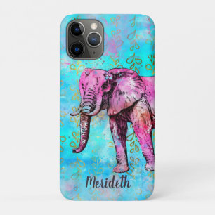 Cute Girly Pink Elephant Blue Waterverf Trendy Case-Mate iPhone Case