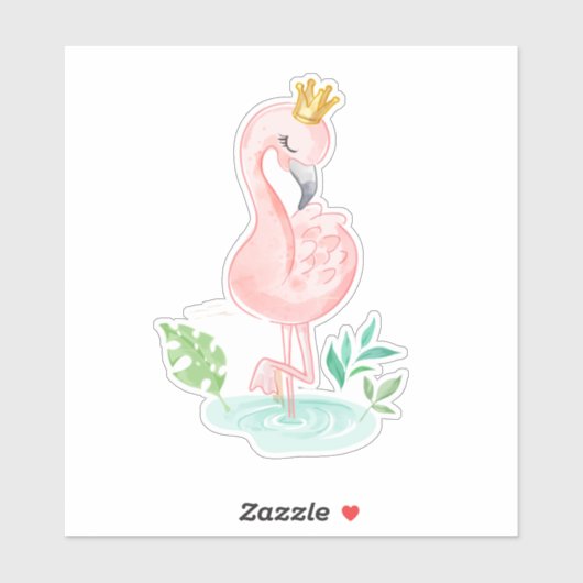 Cute Girly Pink Flamingo Crown Sticker (Vel)