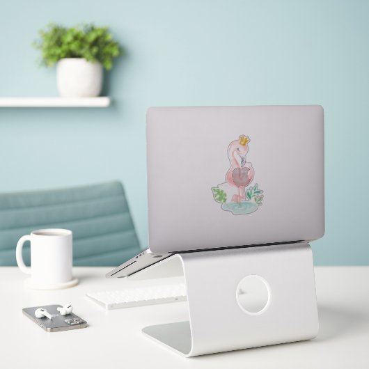 Cute Girly Pink Flamingo Crown Sticker (Laptop op bureau)
