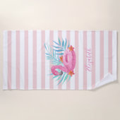 Cute Girly Pink Flamingo, Palm Leaves, Stripes Strandlaken (Voorkant)