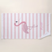 Cute Girly Pink Flamingo , Stripes - Personalized Strandlaken (Voorkant)