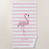 Cute Girly Pink Flamingo , Stripes - Personalized Strandlaken (Voorkant)