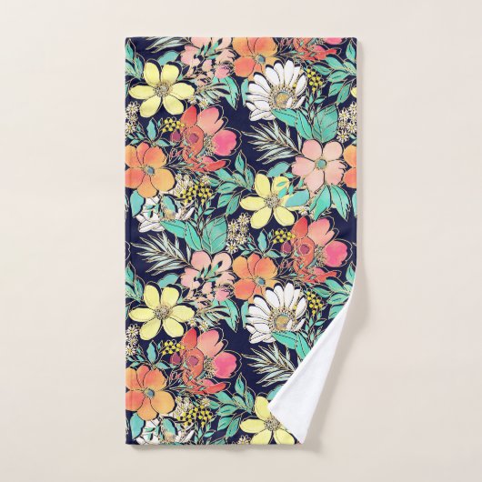 Cute Girly Pink Floral Golden Strokes Design Bad Handdoek (Handdoek)