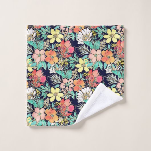 Cute Girly Pink Floral Golden Strokes Design Bad Handdoek (Wasdoekje)