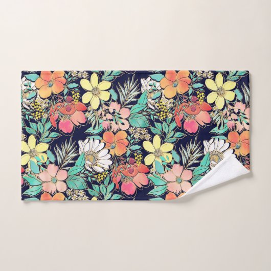 Cute Girly Pink Floral Golden Strokes Design Bad Handdoek (Handdoek)