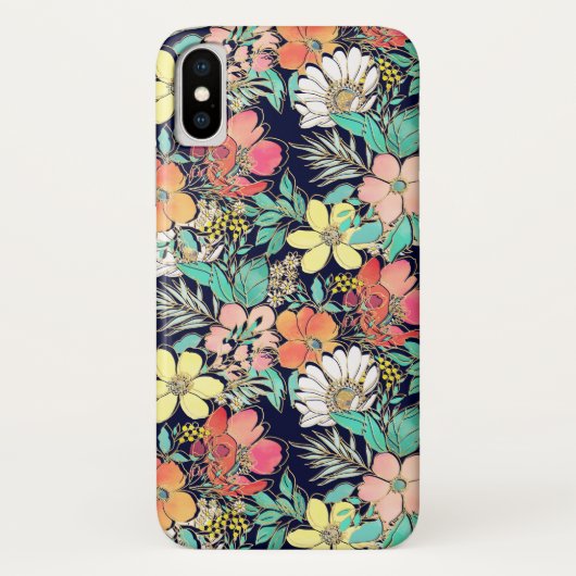 Cute Girly Pink Floral Golden Strokes Design Case-Mate iPhone Case (Achterkant)