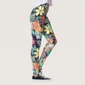 Cute Girly Pink Floral Golden Strokes Design Leggings (Rechts)