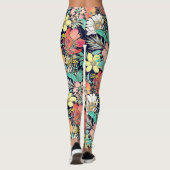 Cute Girly Pink Floral Golden Strokes Design Leggings (Achterkant)