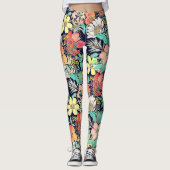 Cute Girly Pink Floral Golden Strokes Design Leggings (Voorkant)