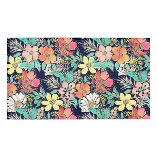 Cute Girly Pink Floral Golden Strokes Design Naambadge (Voorkant)