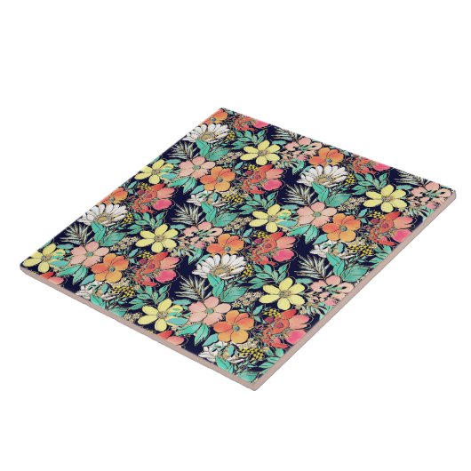 Cute Girly Pink Floral Golden Strokes Design Tegeltje (Zijkant)