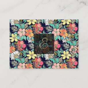 Cute Girly Pink Floral Golden Strokes Design Visitekaartje