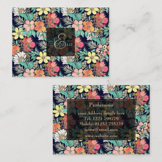 Cute Girly Pink Floral Golden Strokes Design Visitekaartje (Voorkant / Achterkant)