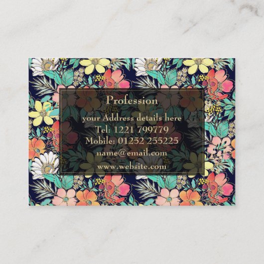 Cute Girly Pink Floral Golden Strokes Design Visitekaartje (Achterkant)