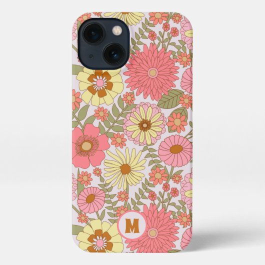 Cute Girly Pink Floral Pattern Monogrammed iPhone Hoesje (Achterkant)