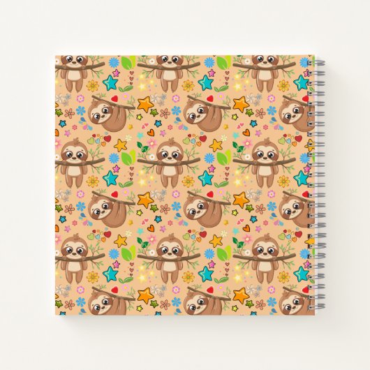 Cute Girly Pink Floral Sloth Pattern Monogrammed Notitieboek (Achterkant)