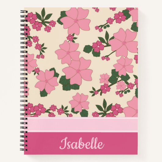 Cute Girly Pink Flower Pattern Personalised Notitieboek (Voorkant)