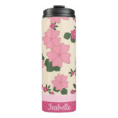 Cute Girly Pink Flower Pattern Personalised Thermosbeker (Voorkant)