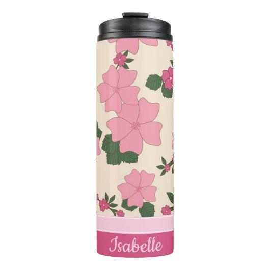 Cute Girly Pink Flower Pattern Personalised Thermosbeker (Voorkant)