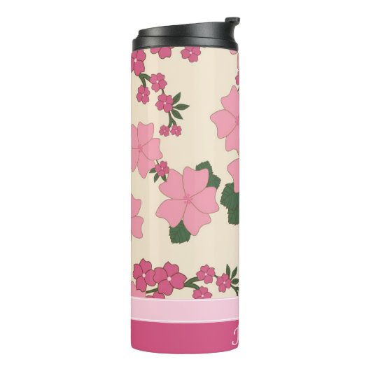 Cute Girly Pink Flower Pattern Personalised Thermosbeker (Gedraaid links)