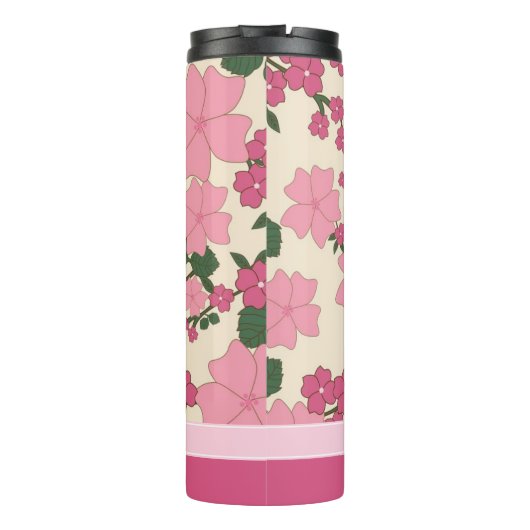 Cute Girly Pink Flower Pattern Personalised Thermosbeker (Achterkant)