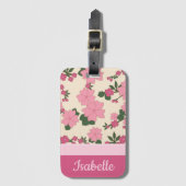 Cute Girly Pink Flower Pattern Personalized Bagagelabel (Voorkant (verticaal))