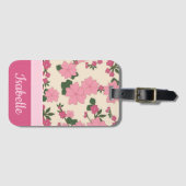 Cute Girly Pink Flower Pattern Personalized Bagagelabel (Voorkant (horizontaal))