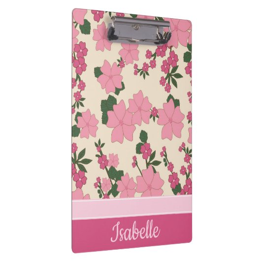 Cute Girly Pink Flower Pattern Personalized Klembord (Rechts)