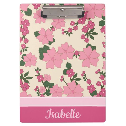 Cute Girly Pink Flower Pattern Personalized Klembord (Voorkant)