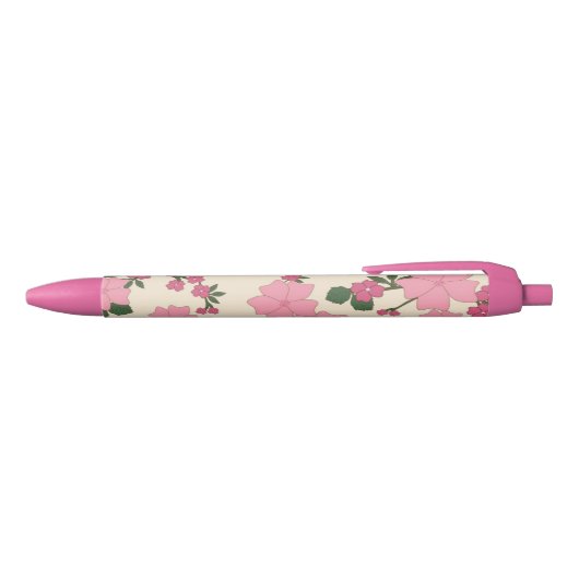 Cute Girly Pink Flower Pattern Zwarte Inkt Pen (Bovenkant)