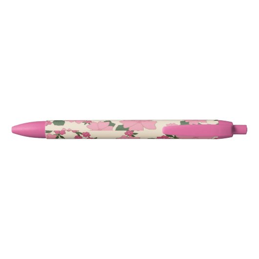 Cute Girly Pink Flower Pattern Zwarte Inkt Pen (Achterkant)