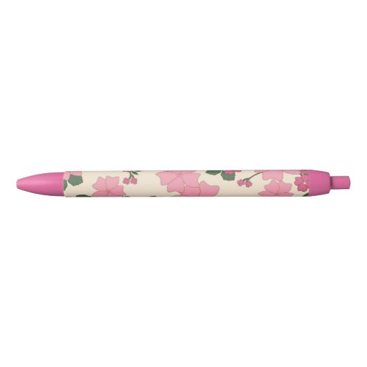 Cute Girly Pink Flower Pattern Zwarte Inkt Pen (Voorkant)