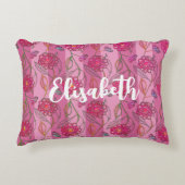 Cute & Girly Pink Flowers Striped Pattern Add Name Accent Kussen (Voorkant)