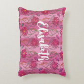 Cute & Girly Pink Flowers Striped Pattern Add Name Accent Kussen (Voorkant(Verticaal))
