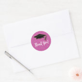 Cute Girly Pink Glitter Afstuderen Dank je wel Ronde Sticker (Envelop)