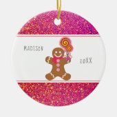 Cute Girly Pink Glitter Gingerbrood Snoep Name Keramisch Ornament (Voorkant)