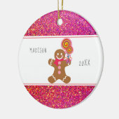 Cute Girly Pink Glitter Gingerbrood Snoep Name Keramisch Ornament (Links)